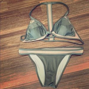 Olive green bikini with mesh detailing